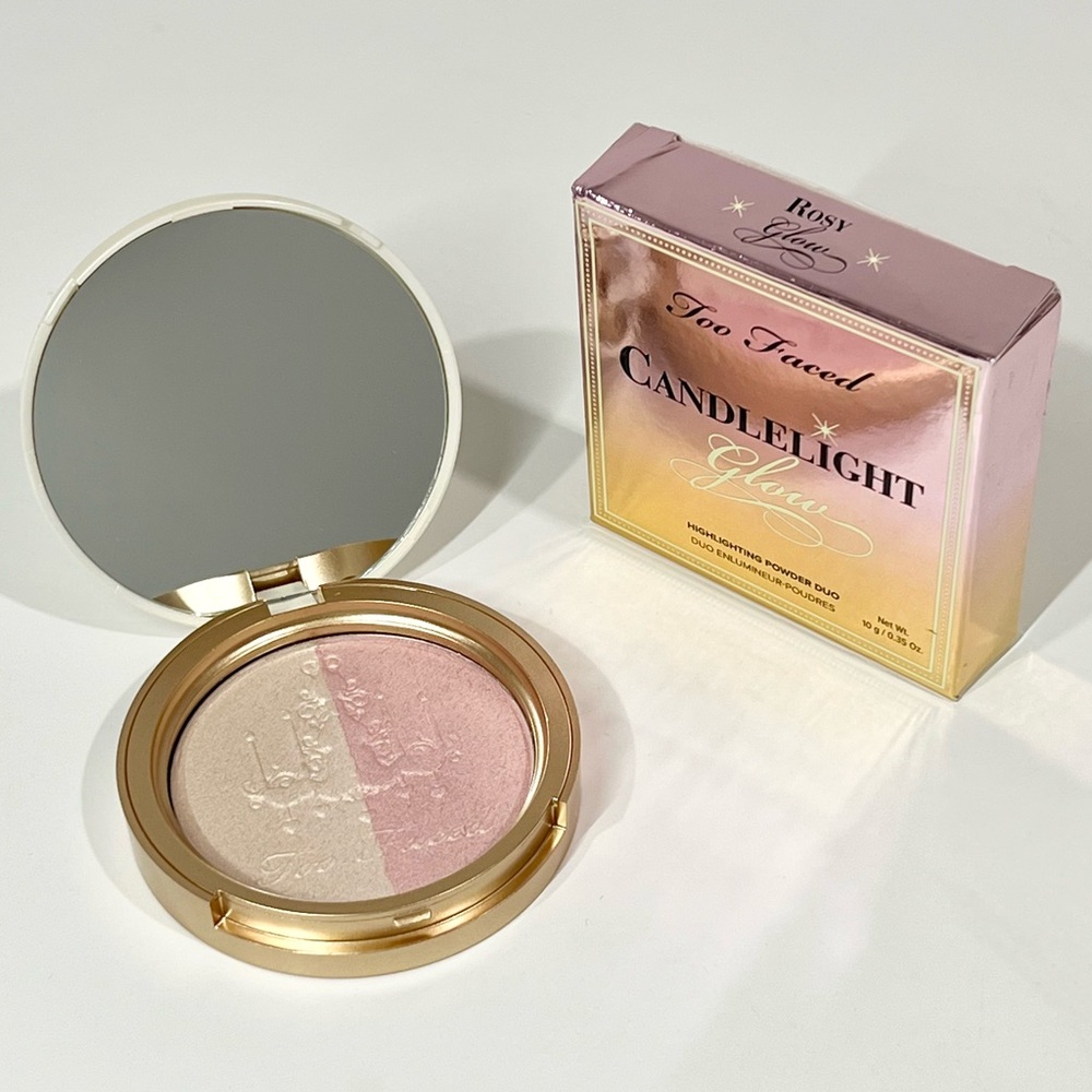 New In Box Too Faced Candlelight Glow Duo Highlighter - Rosy Glow - Rare